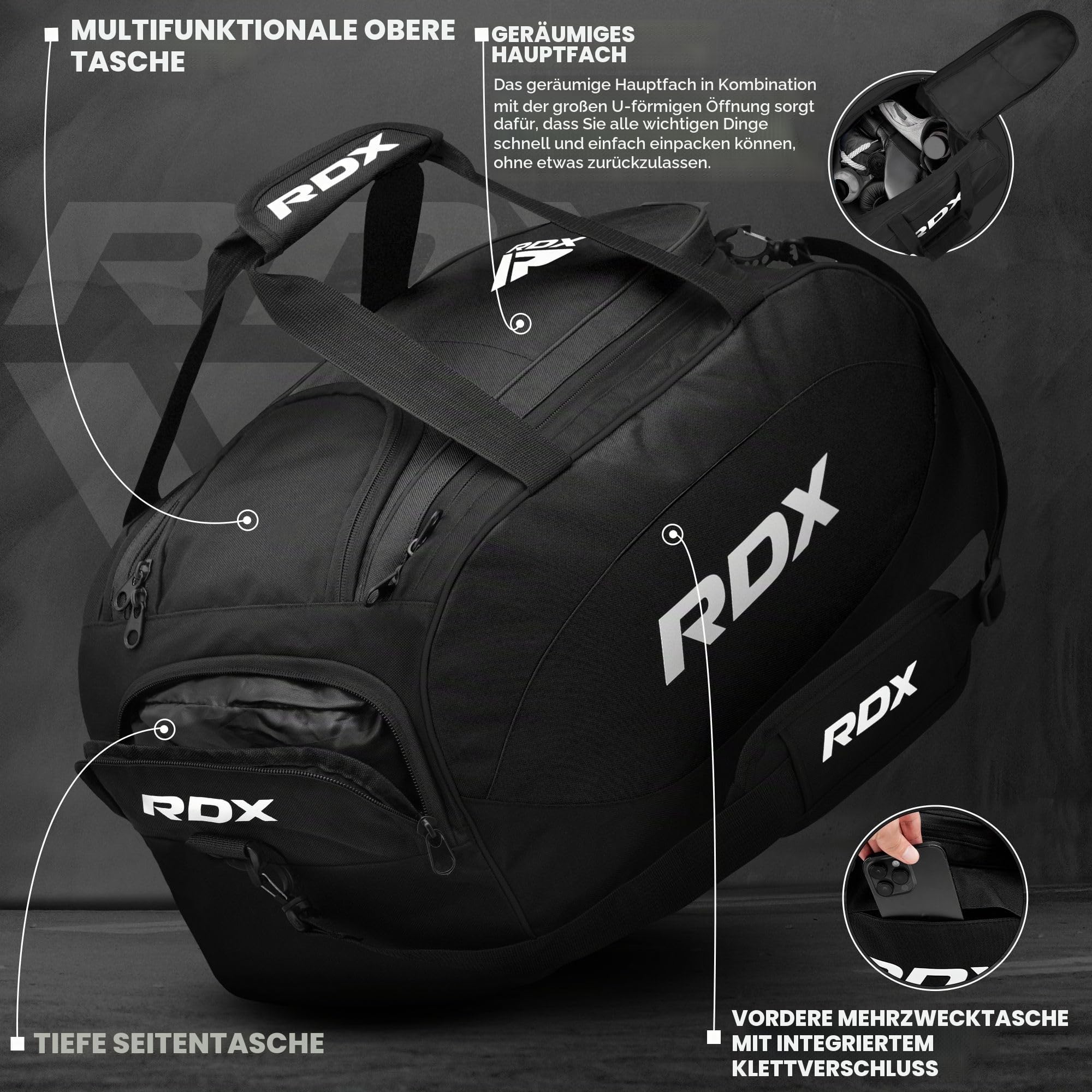rdx-kit-bag-sporttasche-50l-mit-schuhfach-1200d-cordura-duffle-bag-rucksack image 4