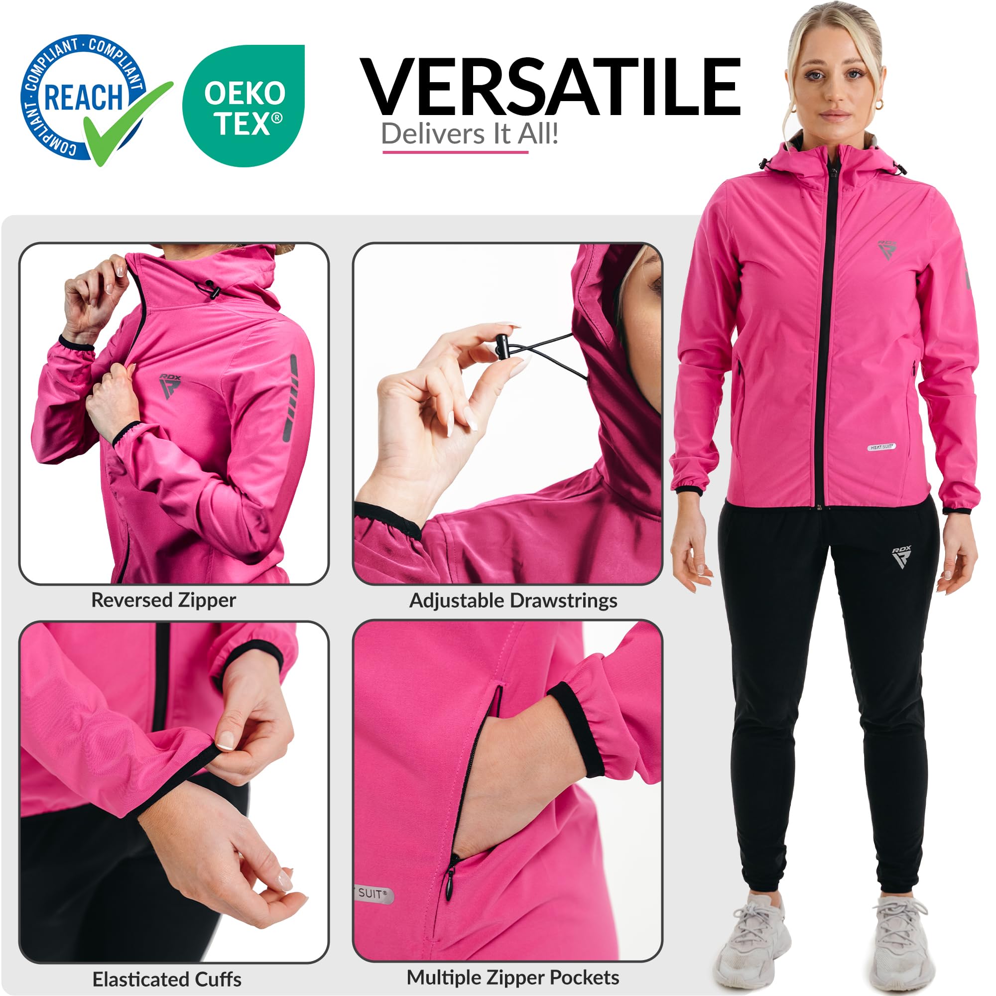 rdx-damen-saunaanzug-h2-w-rmereflektierend-kapuze-6-taschen-f-r-training-abnehme image 2