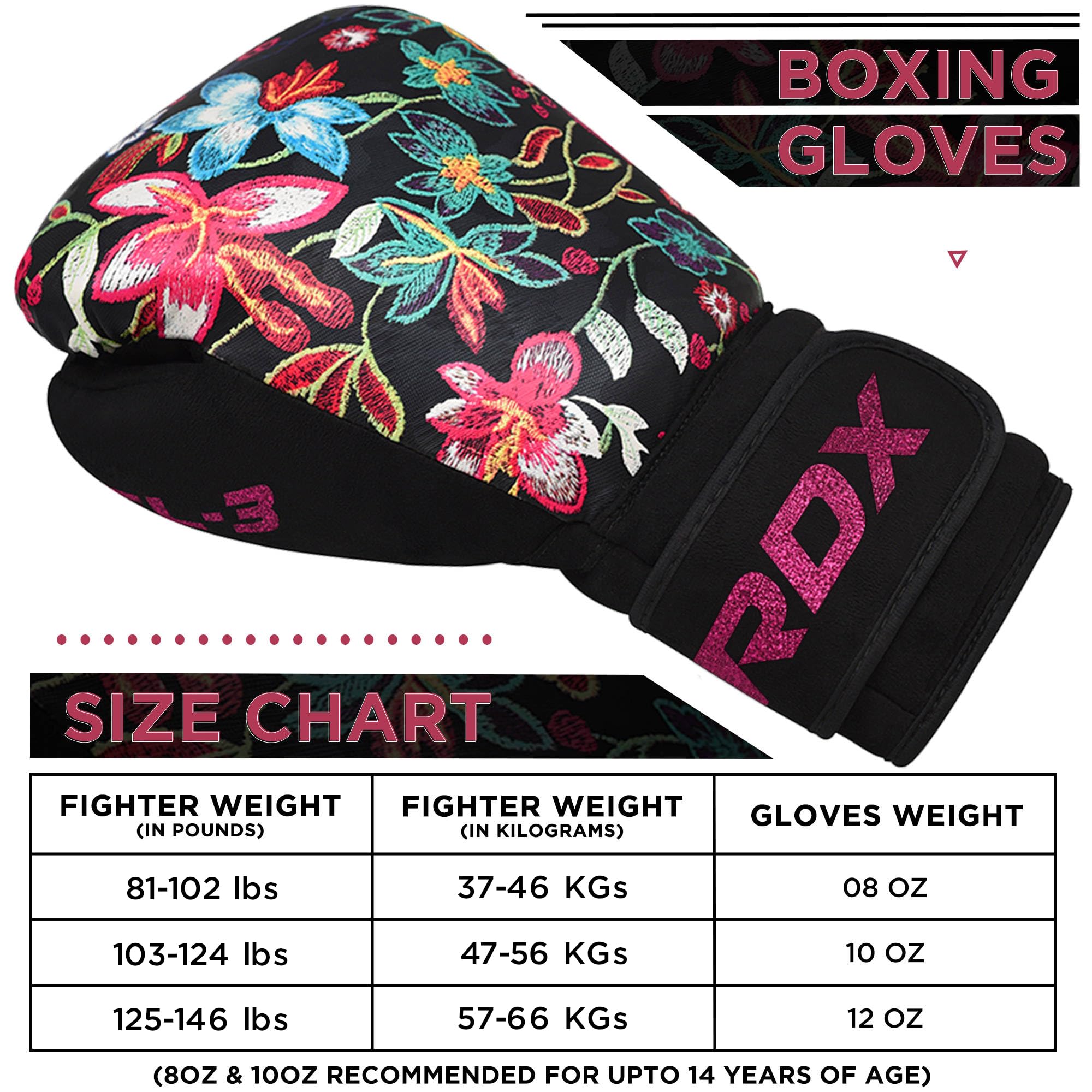 rdx-damen-boxhandschuhe-flora-8-12-oz-rosa-schwarz image 3