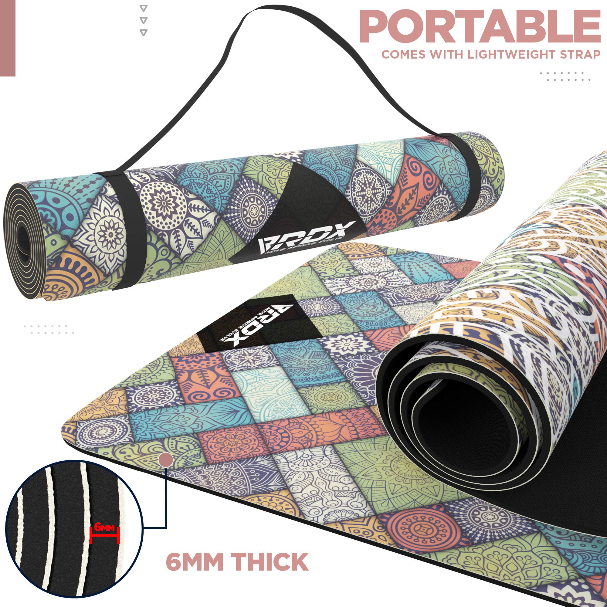 rdx-yogamatte-pu-6mm-rutschfest-183x61cm-naturkautschuk-mit-tragetasche-und-bung image 5