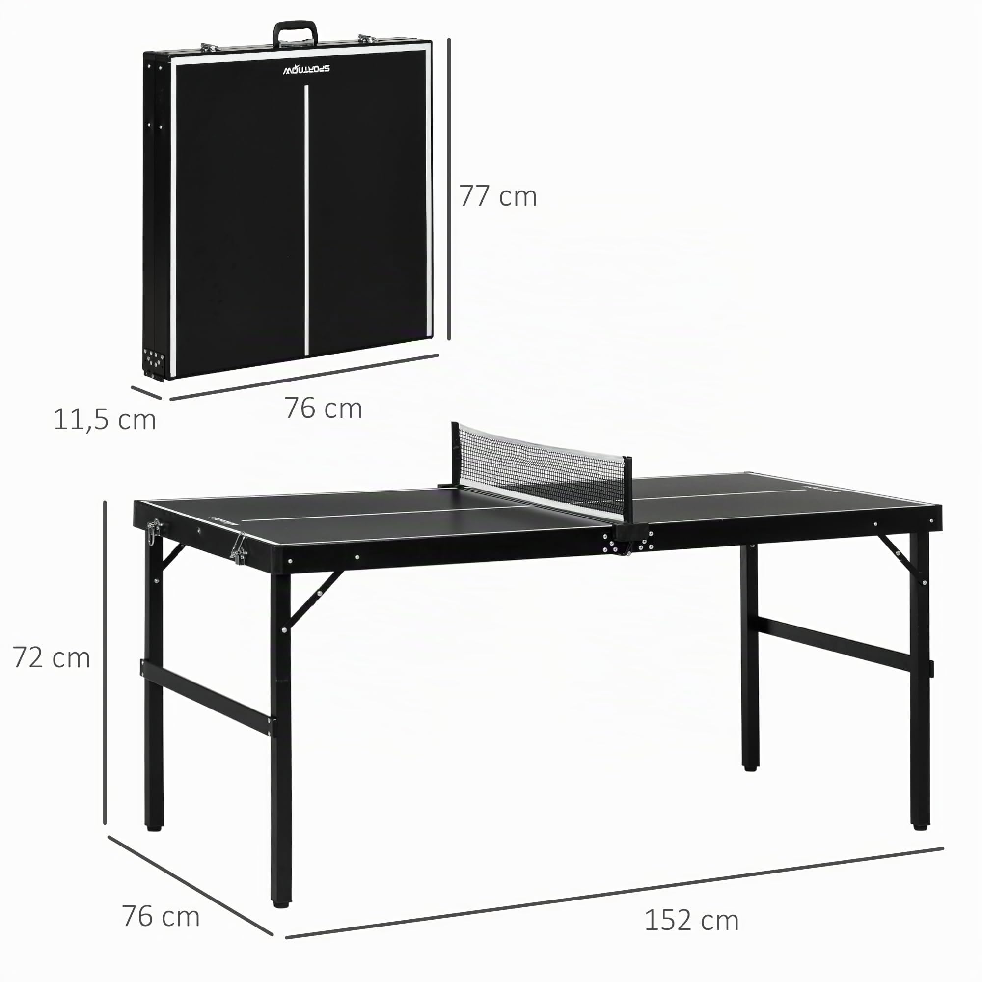 sportnow-mini-tischtennisplatte-klappbar-152-cm-mit-netz-schwarz image 7