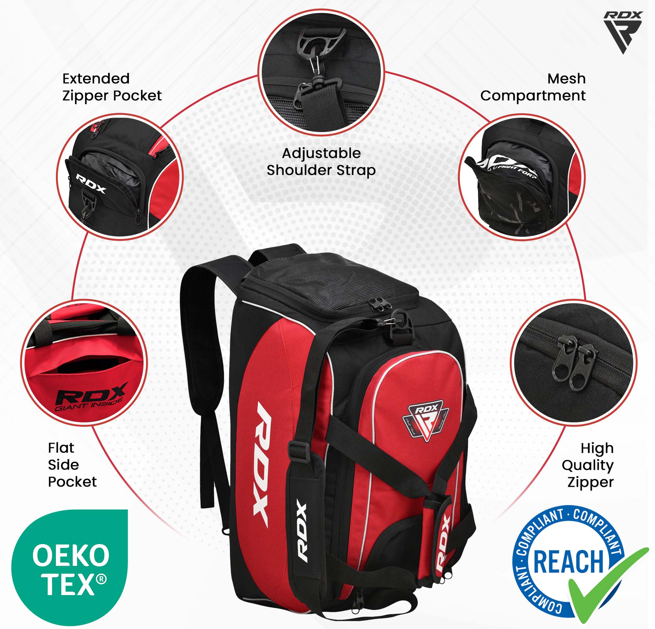 rdx-sporttasche-schwarz-rot-2-in-1-gym-bag-mit-rucksackfunktion-schuhfach-und-4- image 2