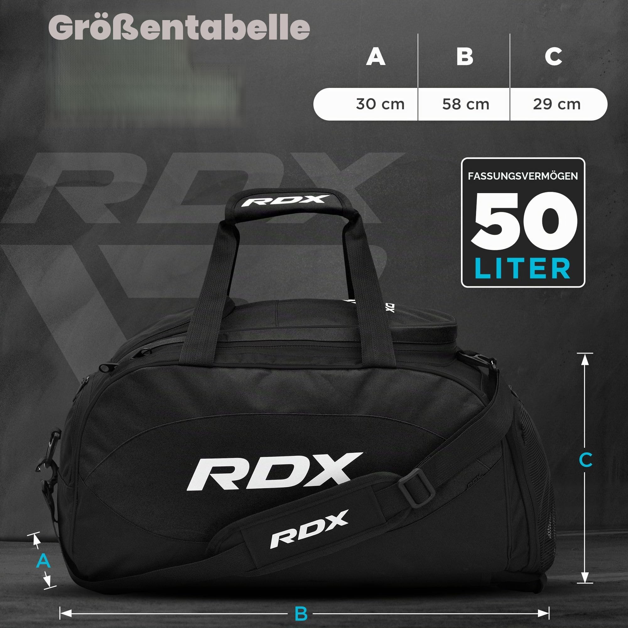 rdx-kit-bag-sporttasche-50l-mit-schuhfach-1200d-cordura-duffle-bag-rucksack image 6