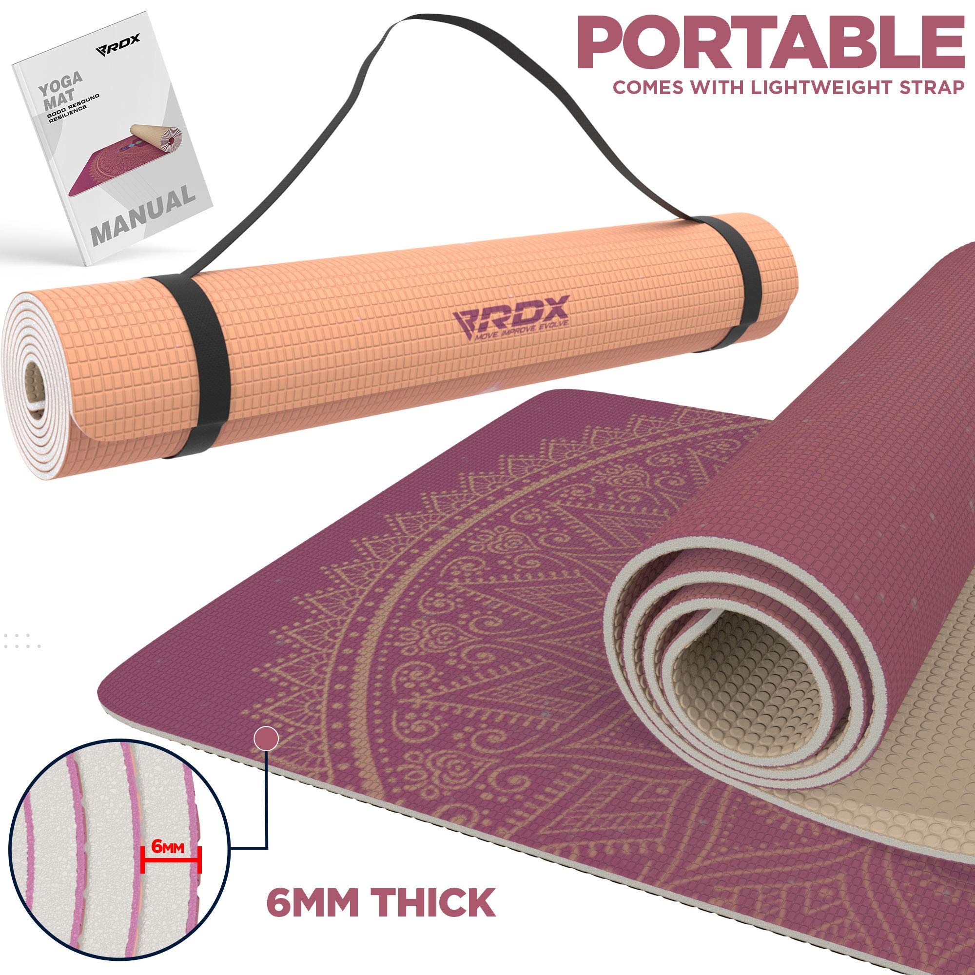 rdx-yogamatte-6-mm-rutschfest-183-x-61-cm-mit-tragegurt image 6