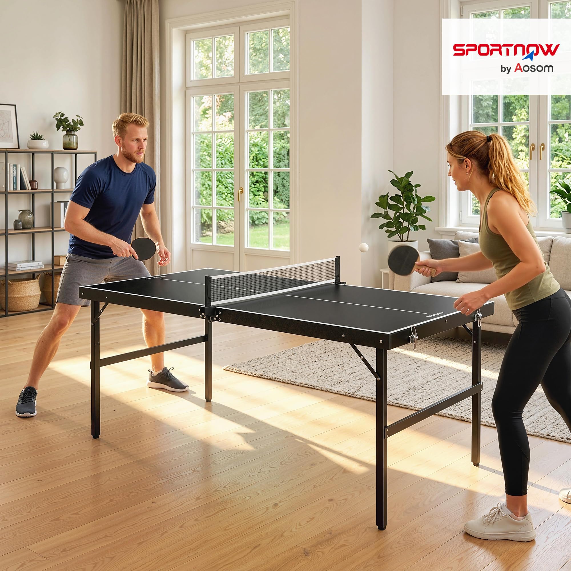 sportnow-mini-tischtennisplatte-klappbar-152-cm-mit-netz-schwarz image 2