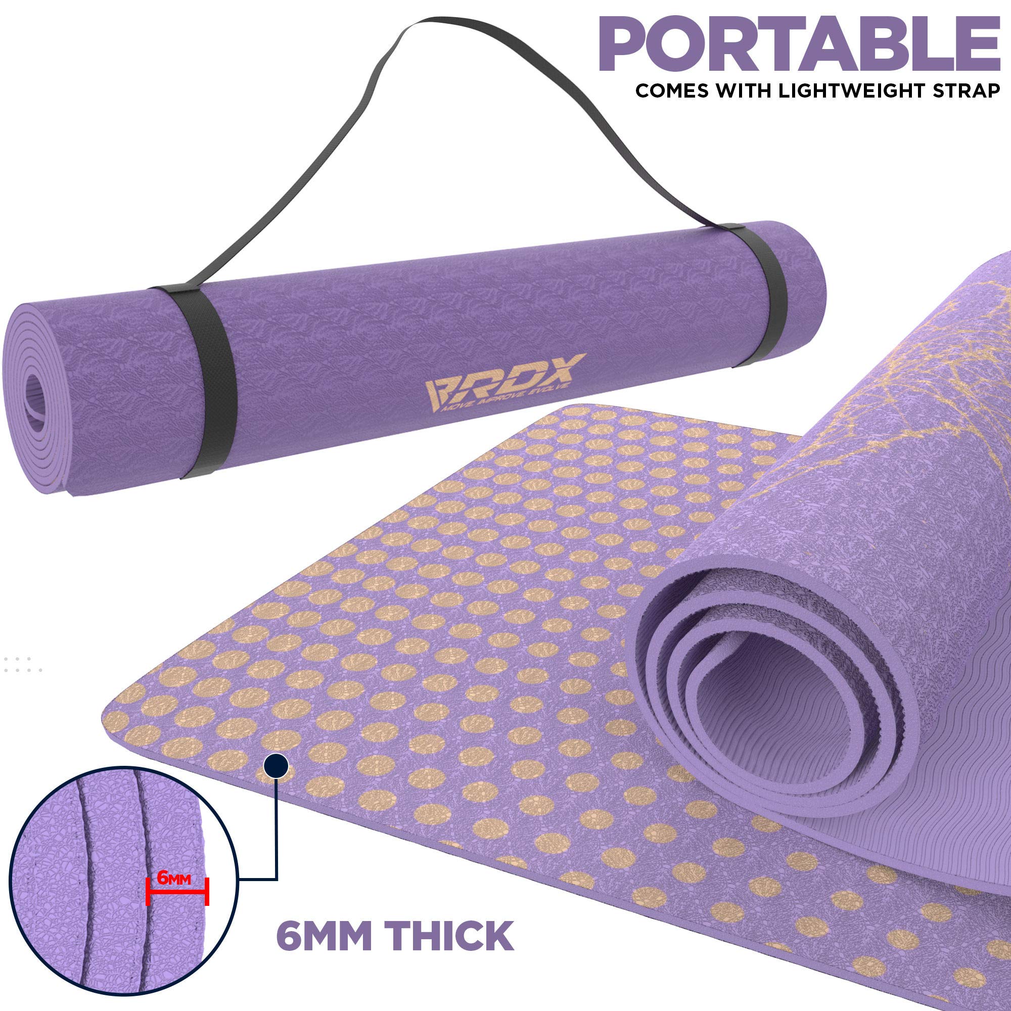rdx-yogamatte-tpe-6-mm-183x61-cm-rutschfest-latexfrei-mit-tragegurt image 6