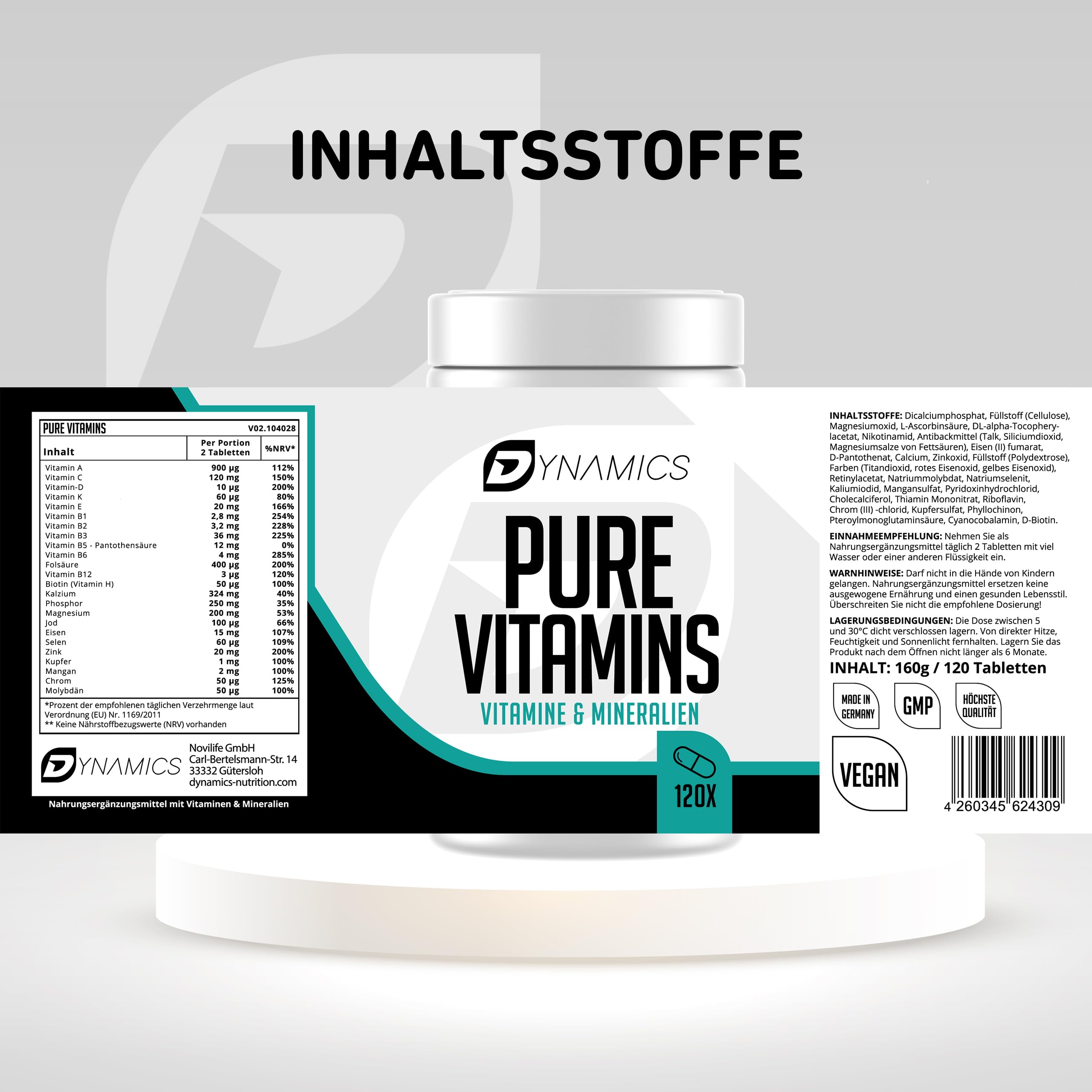 dynamics-pure-vitamins-multivitamin-hochdosiert-120-tabletten-vegan image 5