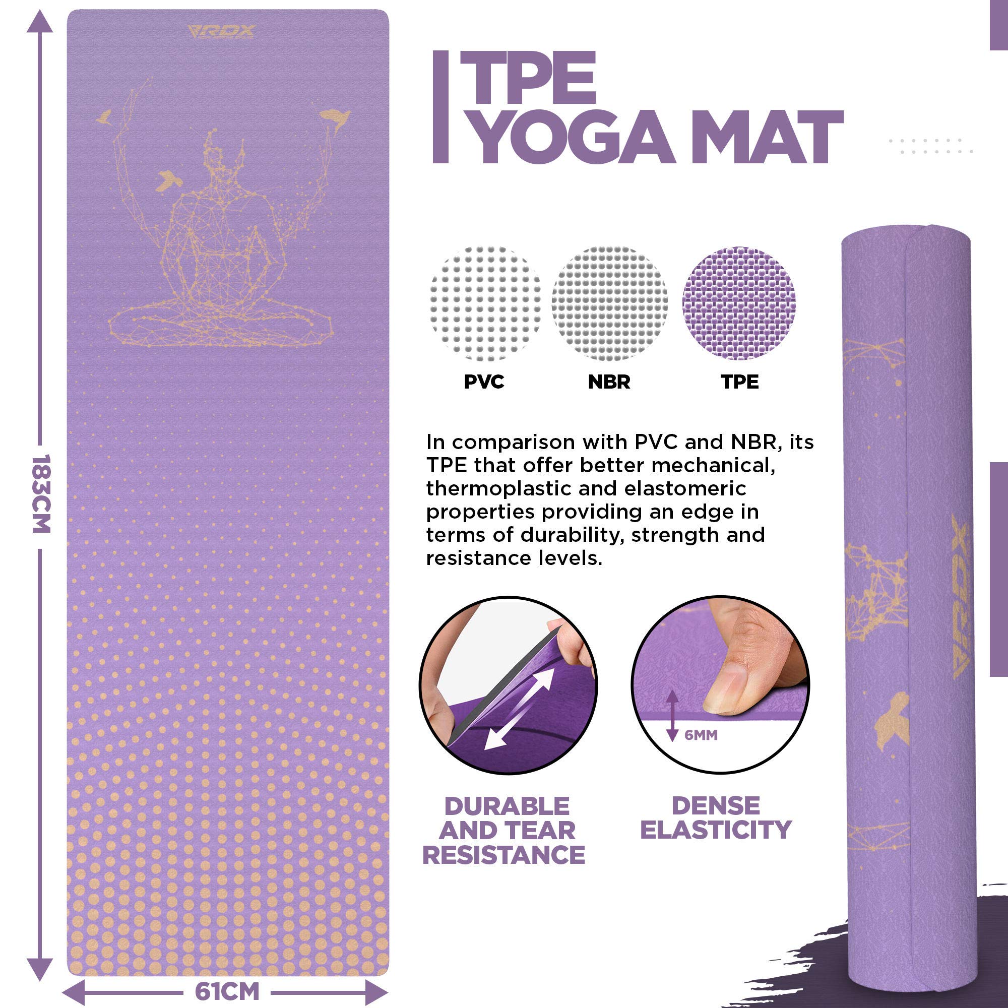 rdx-yogamatte-tpe-6-mm-183x61-cm-rutschfest-latexfrei-mit-tragegurt image 3