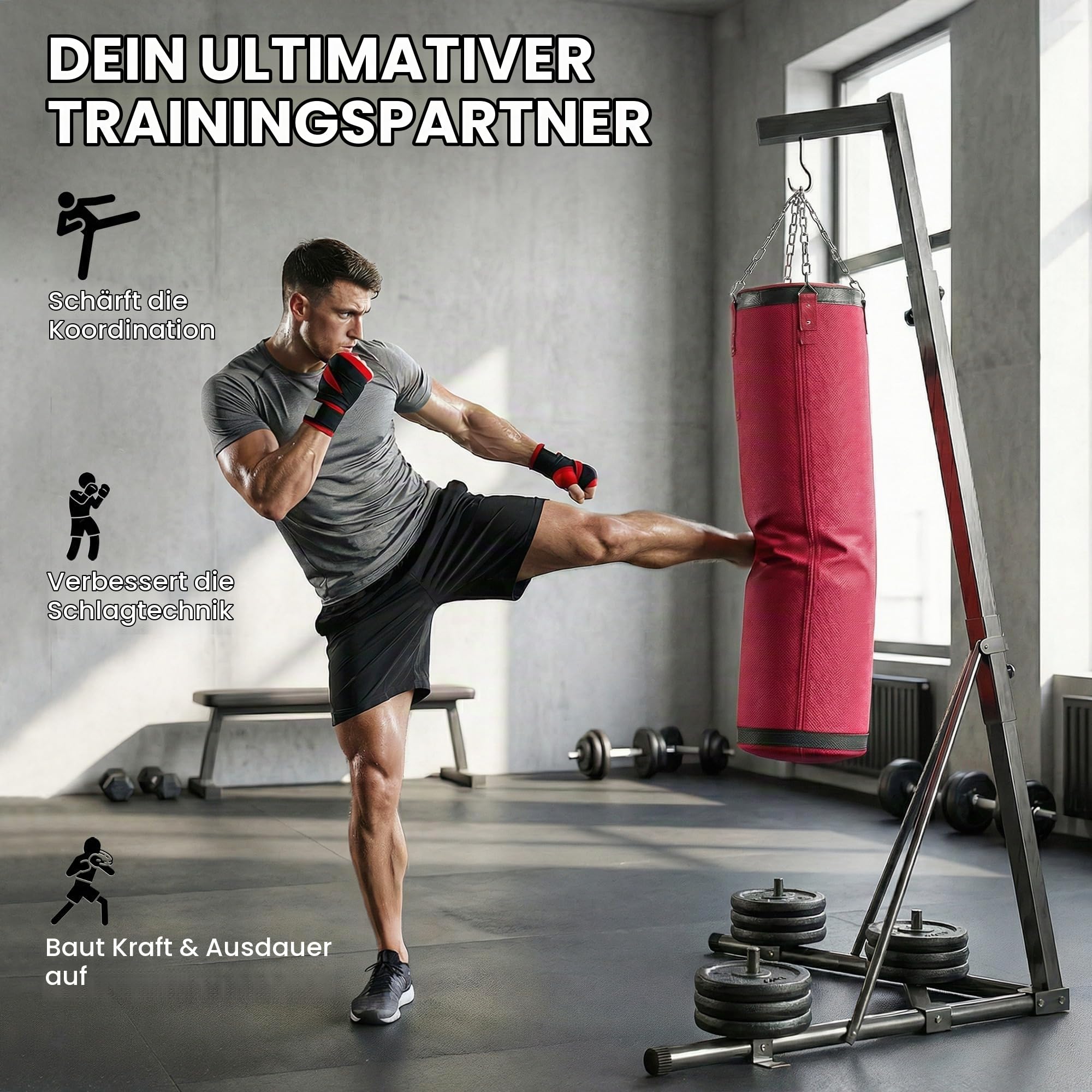 sportnow-boxsackst-nder-185-231cm-freistehender-boxsackhalter-stahl-inkl-sandsac image 6